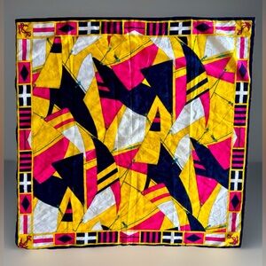 Ginnie Johansen Scarf Nautical Sails Blue Pink Yellow White Cotton 33” Square